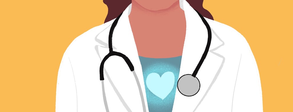 Female doctor's heart glows