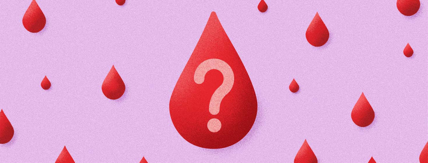 droplets of blood with a question mark