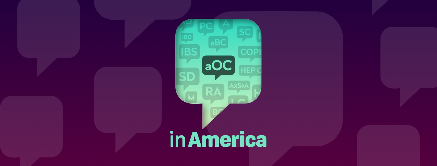 Speech bubble with the aOC logo in the center and text underneath that says In America