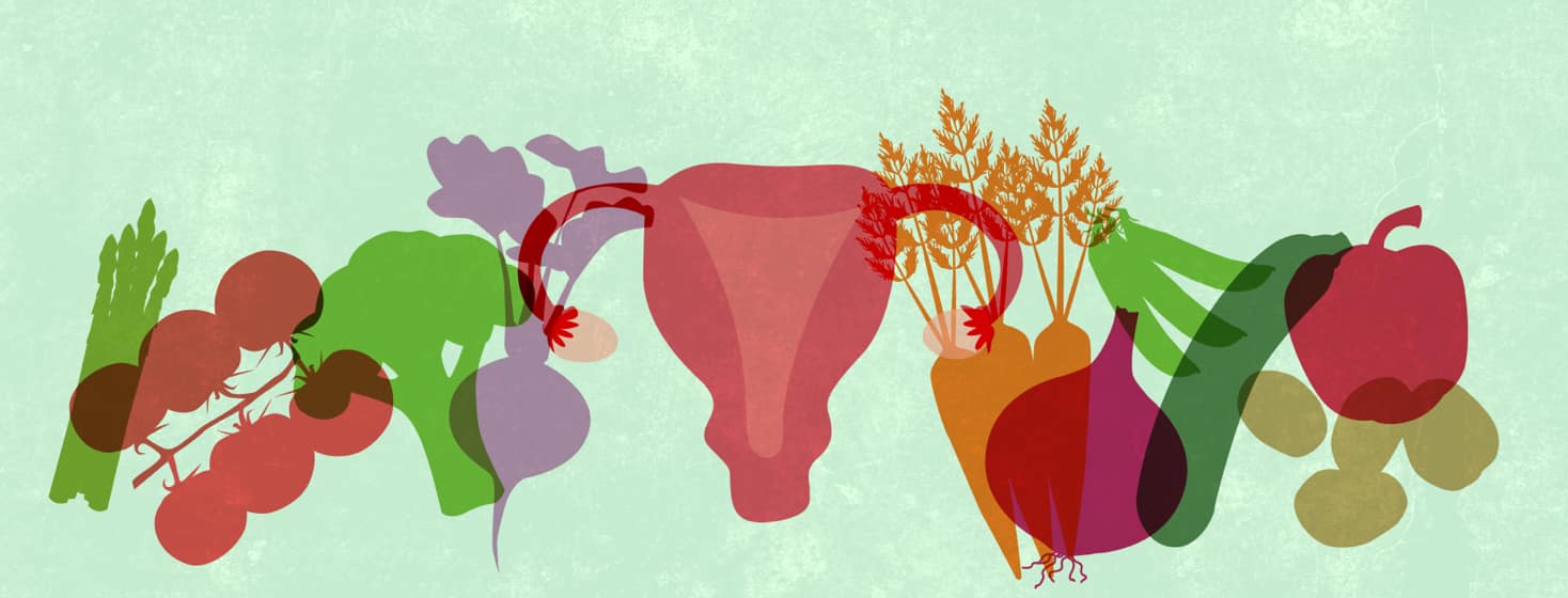 Uterus surrounded by healthy foods